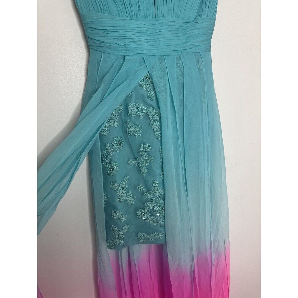 Sherri Hill Ombre Aqua to Pink High-Low Cocktail Dress - Picture 7 of 13